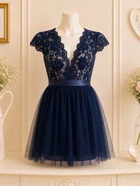 NWT Tulip B Navy Blue Lace Cocktail Dress